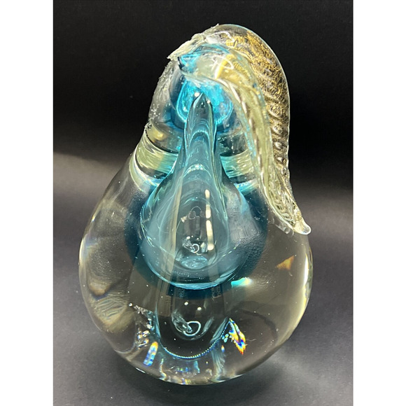 Vtg Chalet Canada Art Glass Blue Gold Clear MCM Paperweight Pear PLEASE READ - Picture 3 of 16